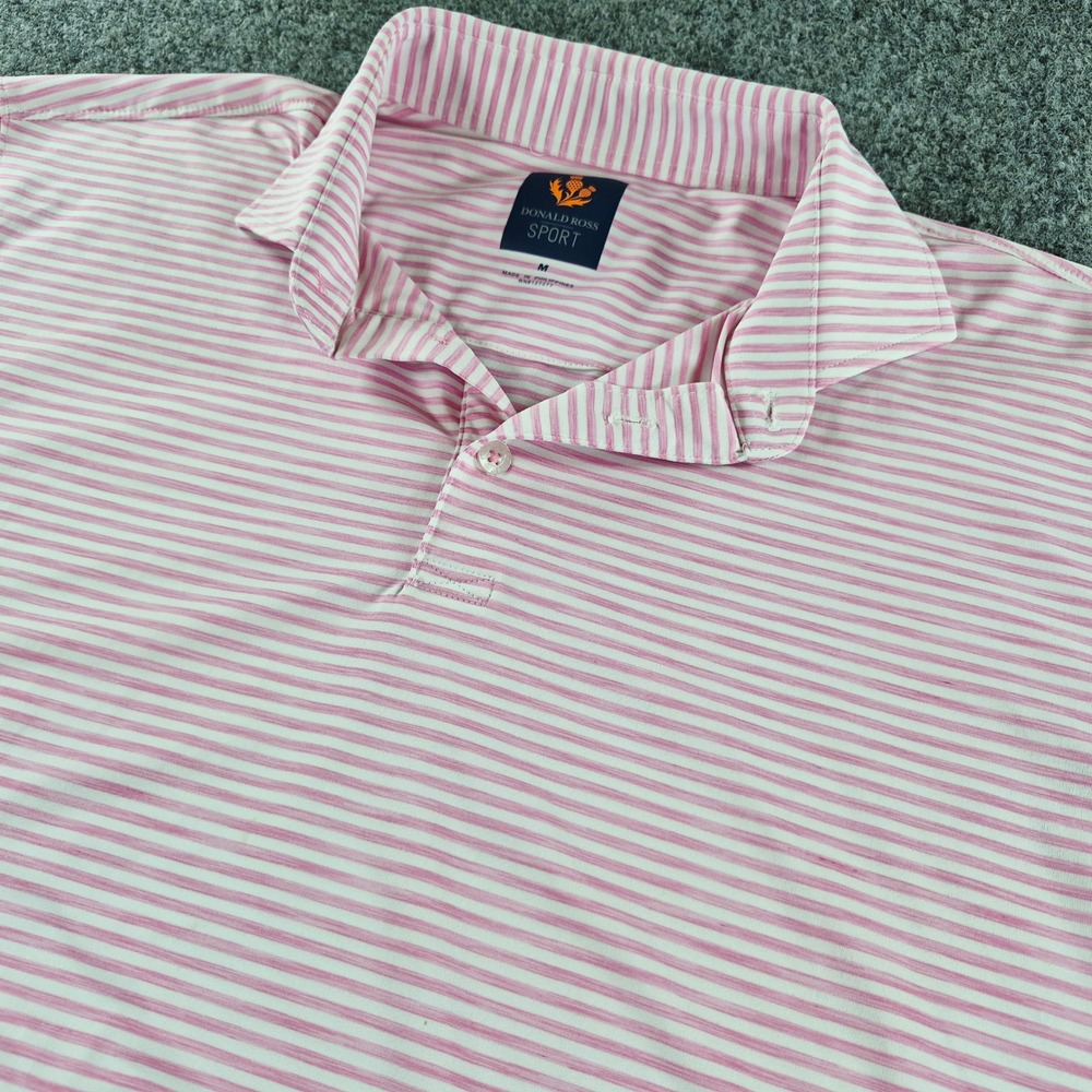 Donald Ross Sport Mens Pink White Striped Golf Polo Shirt Medium RN127277